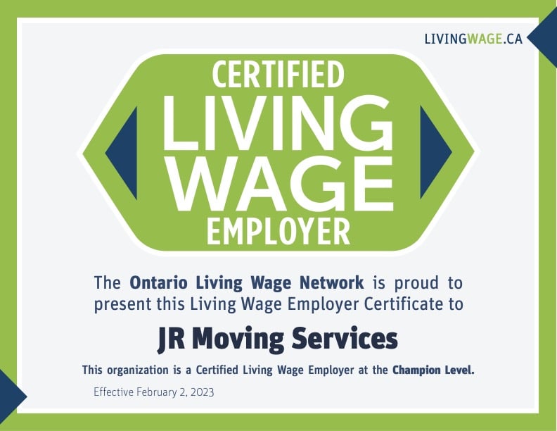JR Moving Services is a certified Living Wage employer